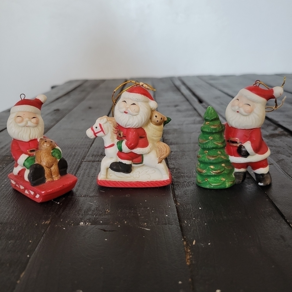 Set of 3 Vintage Kitsch Santa Claus Christmas Decor Ceramic Hand Painted Home